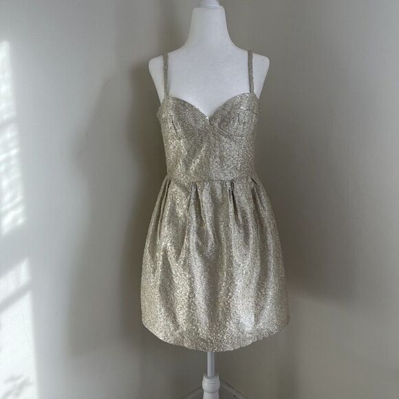 Camilla And Marc Metallic Bustier Mini Dress Size 6 Champagne Gold Tulip Party - Picture 1 of 13